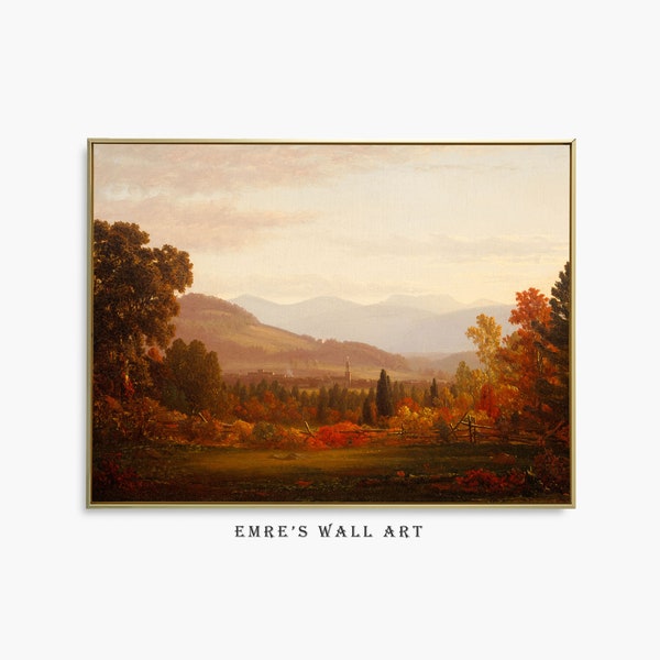 Moody Fall Landscape, Warm Tone Autumn Wall Decor, Autumn Landscape Oil Painting, Vintage Rustic Country Decor, Digital Art Printable