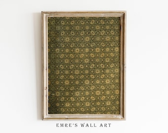 Vintage Floral Textile Print: Antique Green Tapestry Pattern (Digital Download)