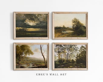 Vintage Green Landscape Art Print Set: Farmhouse Gallery Wall (Digital Download)