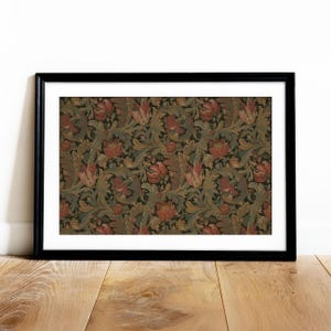 Antique rustic floral textile pattern featuring detailed vintage fabric textures and classic floral motifs. The design showcases flowing botanical elements in soft earthy tones, inspired by traditional cottage interiors and antique textiles. Aged fabric appearance and ornamental floral details create a timeless decorative look. Ideal as vintage textile wall decor with a warm rustic character, presented as a high-resolution digital print.