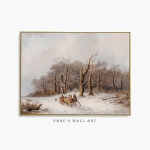 Vintage Winter Landscape Painting: Rustic Carriage Art Print (Digital Download)