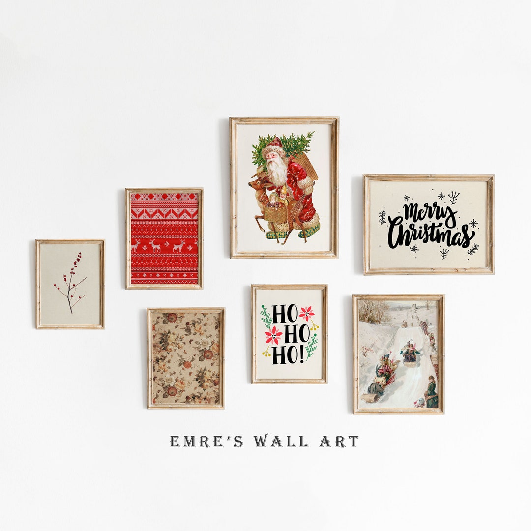 Christmas Holiday Wall Decor Print Set, Winter Prints Gallery Wall
