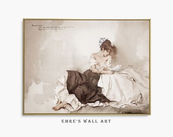 Vintage Woman Reading Portrait: European Oil Painting (Digital Download)