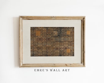 Vintage Tapestry Print: Brown Rug Wall Art, Boho Gallery Decor (Digital Download)