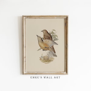 Vogelmalerei Wandkunst, rustikale Vögel Poster Druck, Vintage Neutral Braun Wanddekor, DRUCKBAR Digitales antikes Kunstwerk