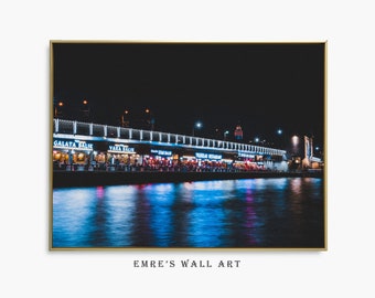 Istanbul City Night Wall Art Print, Printable Cityscape Home Decor, Downloadable Blue Poster Print, Istanbul Photo Art