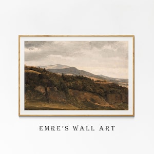 Vintage Mountain Landscape Print, Rustic Nature Wall Art, Country Farmhouse Printable Decor, Antique Nature Painting DOWNLOAD