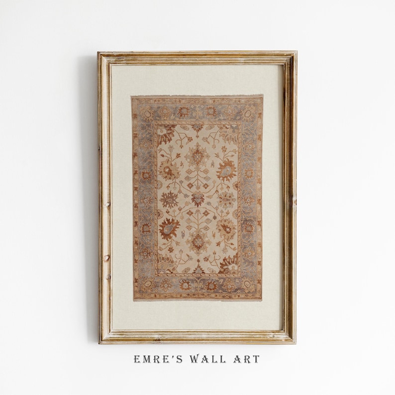 Vintage Rug Art Print: Neutral Tapestry Wall Decor (Digital Download) image 1