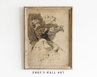 Stampa artistica di schizzo di donna vintage: disegno di figura neutra (download digitale)