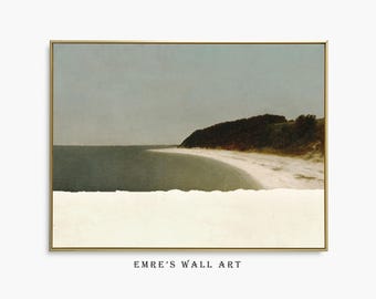 Vintage Lake Landscape Painting Print: Rustic Coastal Wall Art (Digital Download)