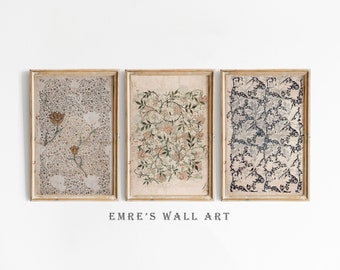 Vintage Skizze Art Print 3er-Set, Antike botanische Drucke, Neutrale Blumen-Wand-Dekor, DRUCKBARE Zeichnung Set