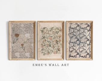 Vintage Sketch Art Print Set of 3, Antique Botanical Prints, Neutral Flower Wall Decor, PRINTABLE Drawing Set