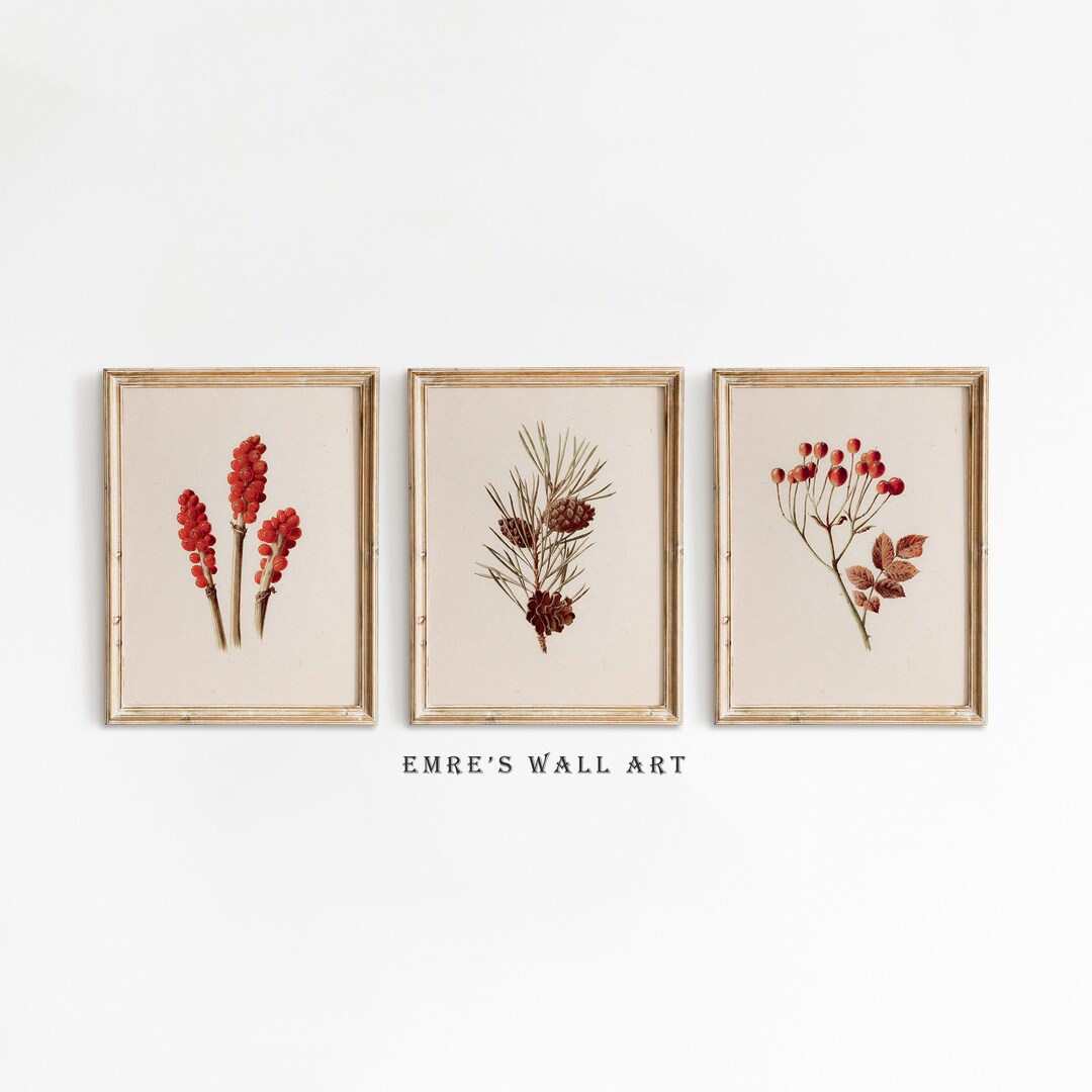Vintage Botanical Art Print Set, Winter