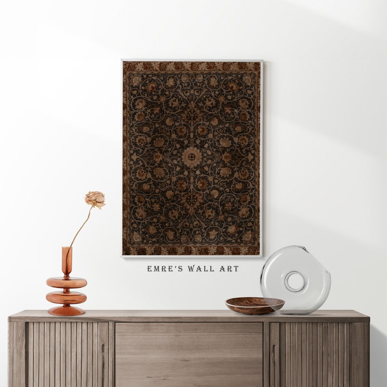 Rug Pattern Wall Art, Vintage Textile Art Print, Antique Tapestry Printable Home Decor, Vintage Brown Rug PRINTABLE