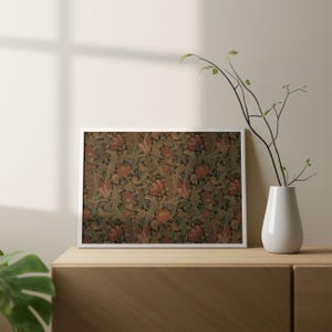 Antique rustic floral textile pattern featuring detailed vintage fabric textures and classic floral motifs. The design showcases flowing botanical elements in soft earthy tones, inspired by traditional cottage interiors and antique textiles. Aged fabric appearance and ornamental floral details create a timeless decorative look. Ideal as vintage textile wall decor with a warm rustic character, presented as a high-resolution digital print.