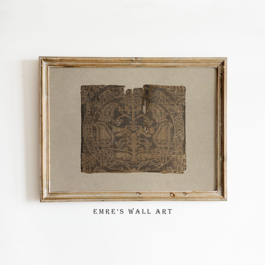 Antique Asian Textile Pattern Print: Vintage Brown Fabric Wall Art ...