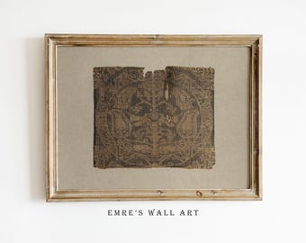 Antique Asian Textile Pattern Print: Vintage Brown Fabric Wall Art (Digital Download)