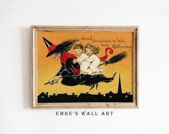 Vintage Witch Broom Halloween Print: Retro Wall Art (Digital Download)