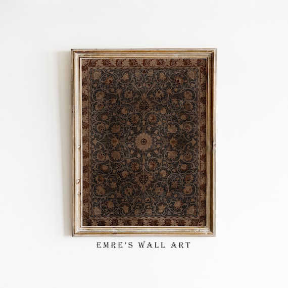 Vintage Brown Rug Art Print: Antique Tapestry Rustic Poster (Digital Download)