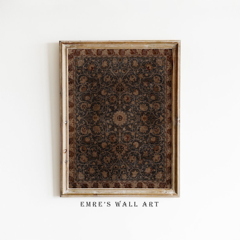 Rug Pattern Wall Art, Vintage Textile Art Print, Antique Tapestry Printable Home Decor, Vintage Brown Rug PRINTABLE