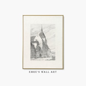 Antique Cityscape Sketch Art, Vintage Architecture Wall Art, Printable City Drawing, Vintage Sketch Art Print, City Sketch Drawing Art