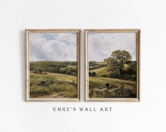 Vintage Landscape Print Set: Rustic Country Oil Painting (Digital Download)