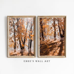 Herbst Poster Druck 2er-Set, druckbare Herbst Wandkunst, Herbstblätter Landschaftsdruck, Herbstwald Poster, rustikale ländliche Wandkunst