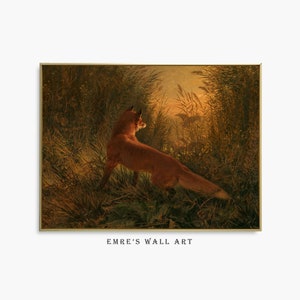 Vintage Fox Painting: Rustic Animal Landscape Art Print (Digital Download)