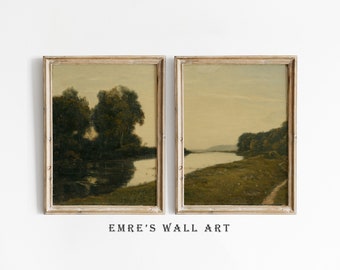 Vintage Flusslandschaft Poster Set: Bauernhaus Wandkunst (Digitaler Download)