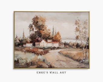 Vintage Italy Landscape Oil Painting: Antique Farmhouse Art (Digital Printable)
