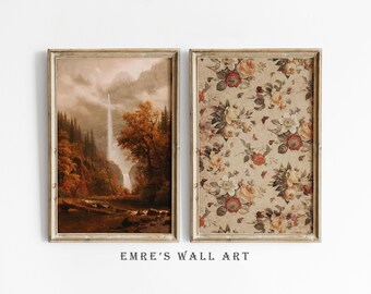 Vintage Autumn Landscape Print Set: Botanical Fall Cottage Decor (Digital Download)