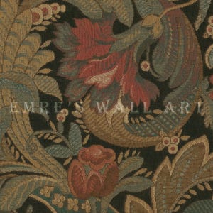 Antique rustic floral textile pattern featuring detailed vintage fabric textures and classic floral motifs. The design showcases flowing botanical elements in soft earthy tones, inspired by traditional cottage interiors and antique textiles. Aged fabric appearance and ornamental floral details create a timeless decorative look. Ideal as vintage textile wall decor with a warm rustic character, presented as a high-resolution digital print.