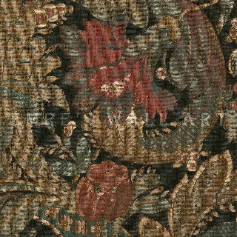 Antique rustic floral textile pattern featuring detailed vintage fabric textures and classic floral motifs. The design showcases flowing botanical elements in soft earthy tones, inspired by traditional cottage interiors and antique textiles. Aged fabric appearance and ornamental floral details create a timeless decorative look. Ideal as vintage textile wall decor with a warm rustic character, presented as a high-resolution digital print.