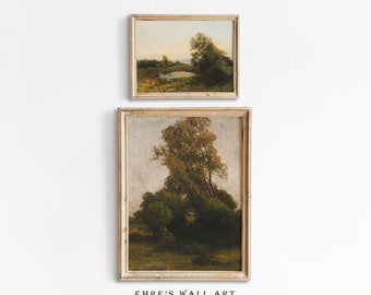 Vintage Landscape Oil Painting Set: Moody Country Art (Digital Download)