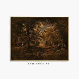 Vintage Moody Forest Oil Painting, Rustic Nature Landscape Printable Wall Art, Dark Woodland Scene DIGITAL DOWNLOAD