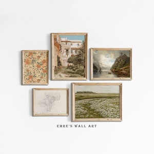 Vintage Green Tone Gallery Wall Set of 5 (Digital Art Printable)