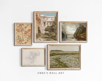 Vintage Green Tone Gallery Wall Set of 5 (Digital Art Printable)