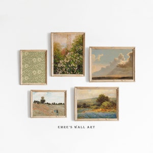 French Country Landscape Oil Painting Set: Vintage Green Art Prints (Digital Download)