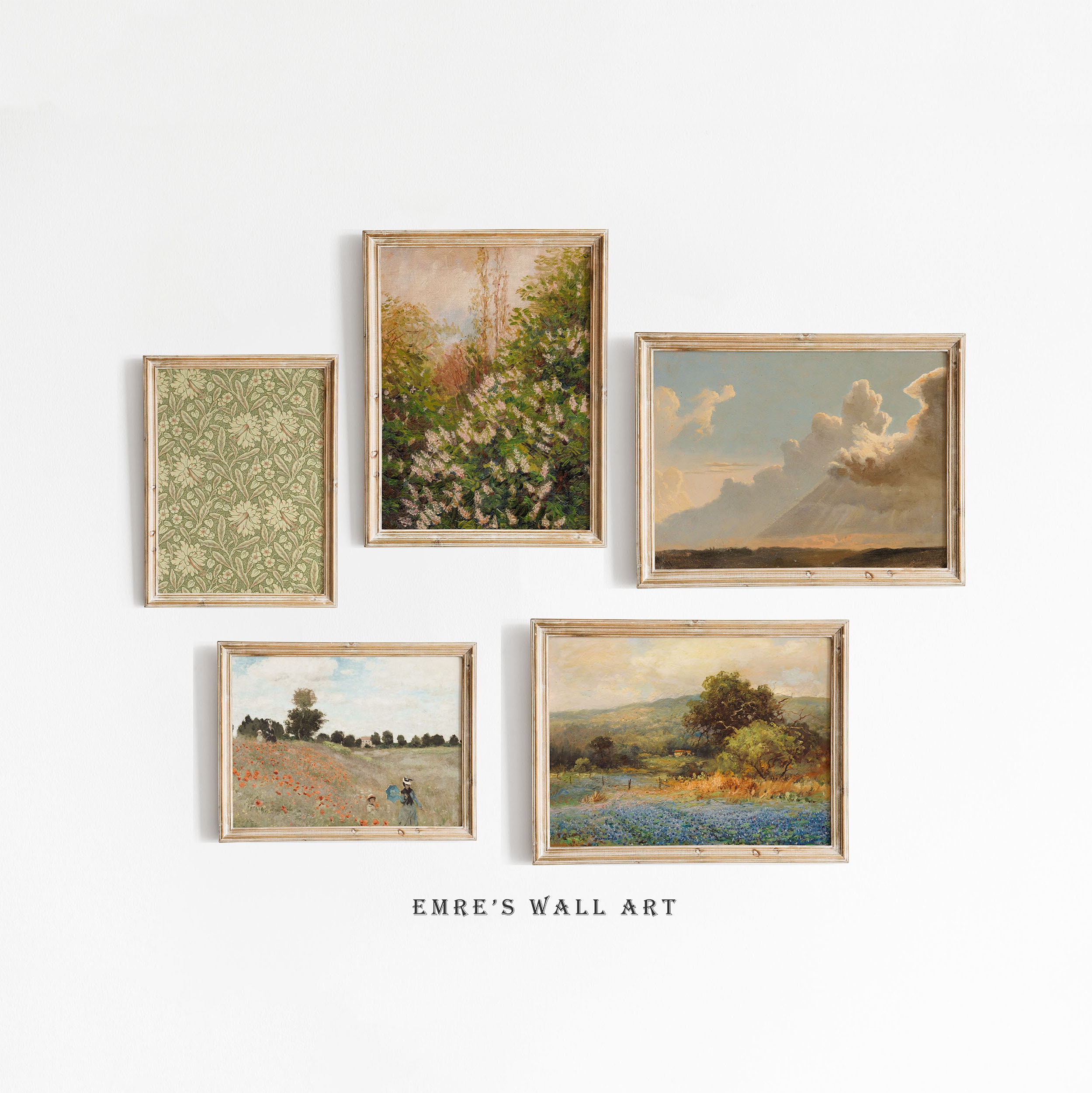 French Country Landscape Oil Painting Set: Vintage Green Art