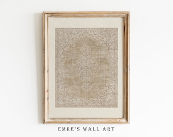 Vintage Rug Art Print: Antique Beige Textile Wall Decor (Digital Download)