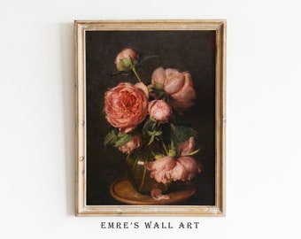 Vintage Rose Painting: Moody Floral Still Life Art (Digital Download)