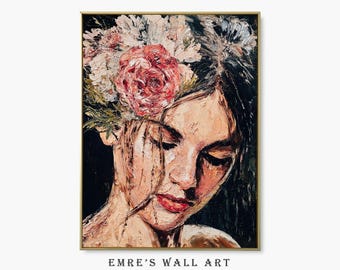 Vintage Woman with Rose Oil Painting Print: Romantic Floral Portrait (Digital Download)