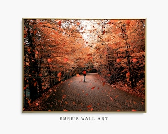 Rustieke fotoprint herfstlandschap: warme tinten herfstmuurkunst (digitale download)