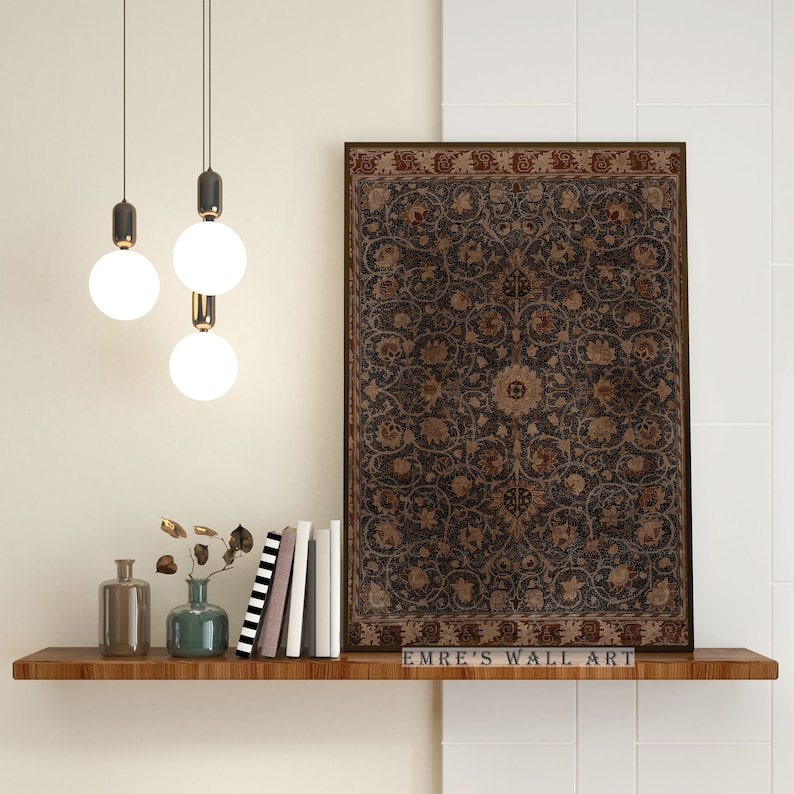 Rug Pattern Wall Art, Vintage Textile Art Print, Antique Tapestry Printable Home Decor, Vintage Brown Rug PRINTABLE