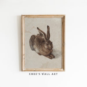 Druckbare Vintage Kaninchen Malerei, Bauernhaus Tier Wanddekor, antike Kinderzimmer Wandkunst, HERUNTERLADBAR Ostern Skizze Kunstdruck