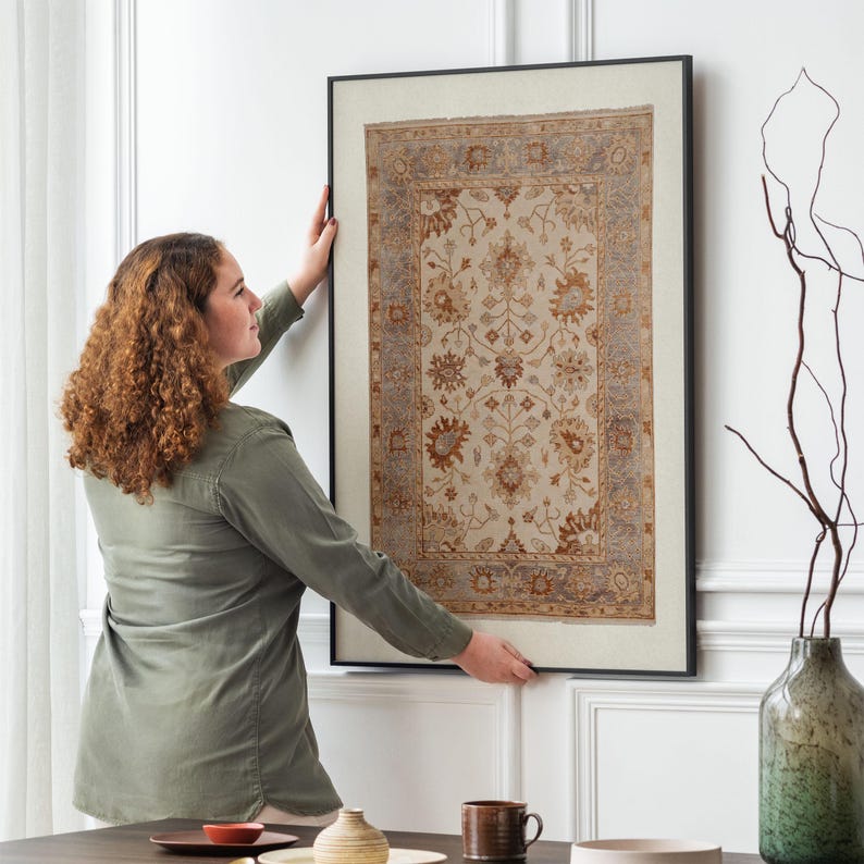 Vintage Rug Art Print: Neutral Tapestry Wall Decor (Digital Download) image 2