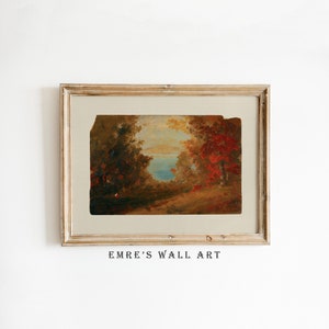 Cuadro de paisaje otoñal imprimible, decoración rústica de otoño, arte de pared otoñal vintage, póster de otoño rojo DESCARGAR