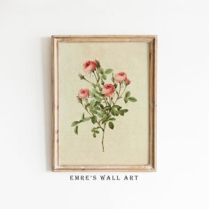 Pintura de rosas de naturaleza muerta imprimible, impresión de arte mural de rosas, decoración de pared con dibujo de flores vintage, imprimible floral antiguo, descarga digital