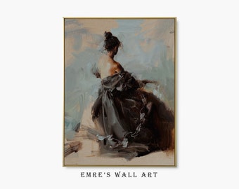 Vintage Woman Portrait Print: Moody Oil Painting Art (Digital Download)