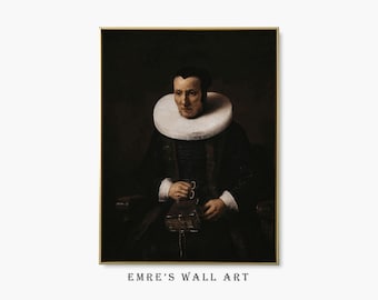 Vintage Woman Portrait Painting: Dark Tone Antique Wall Art (Digital Download)
